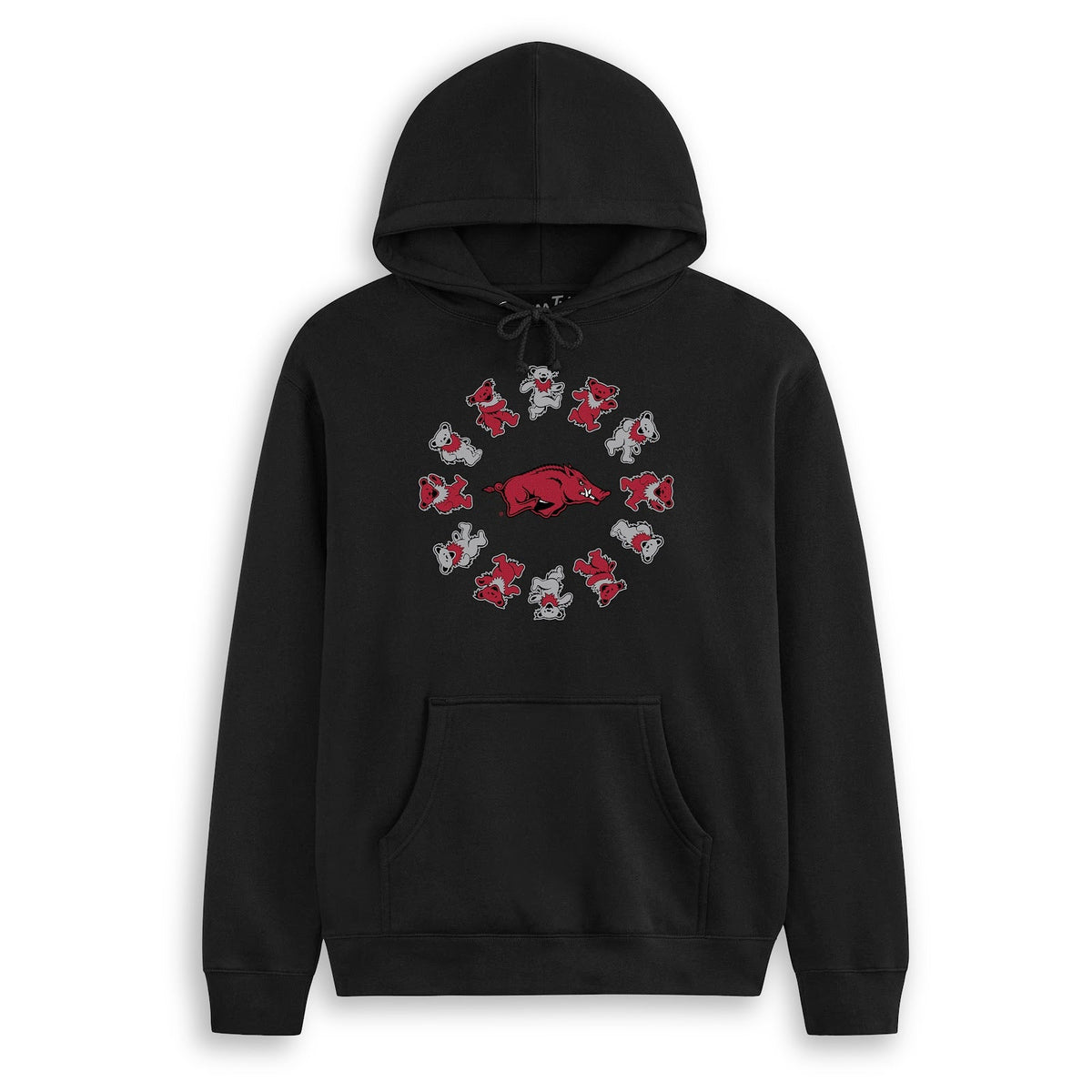 Front flat lay of the Black Arkansas x Grateful Dead Circle Bears Hoodie. Class Trip | Higher Education