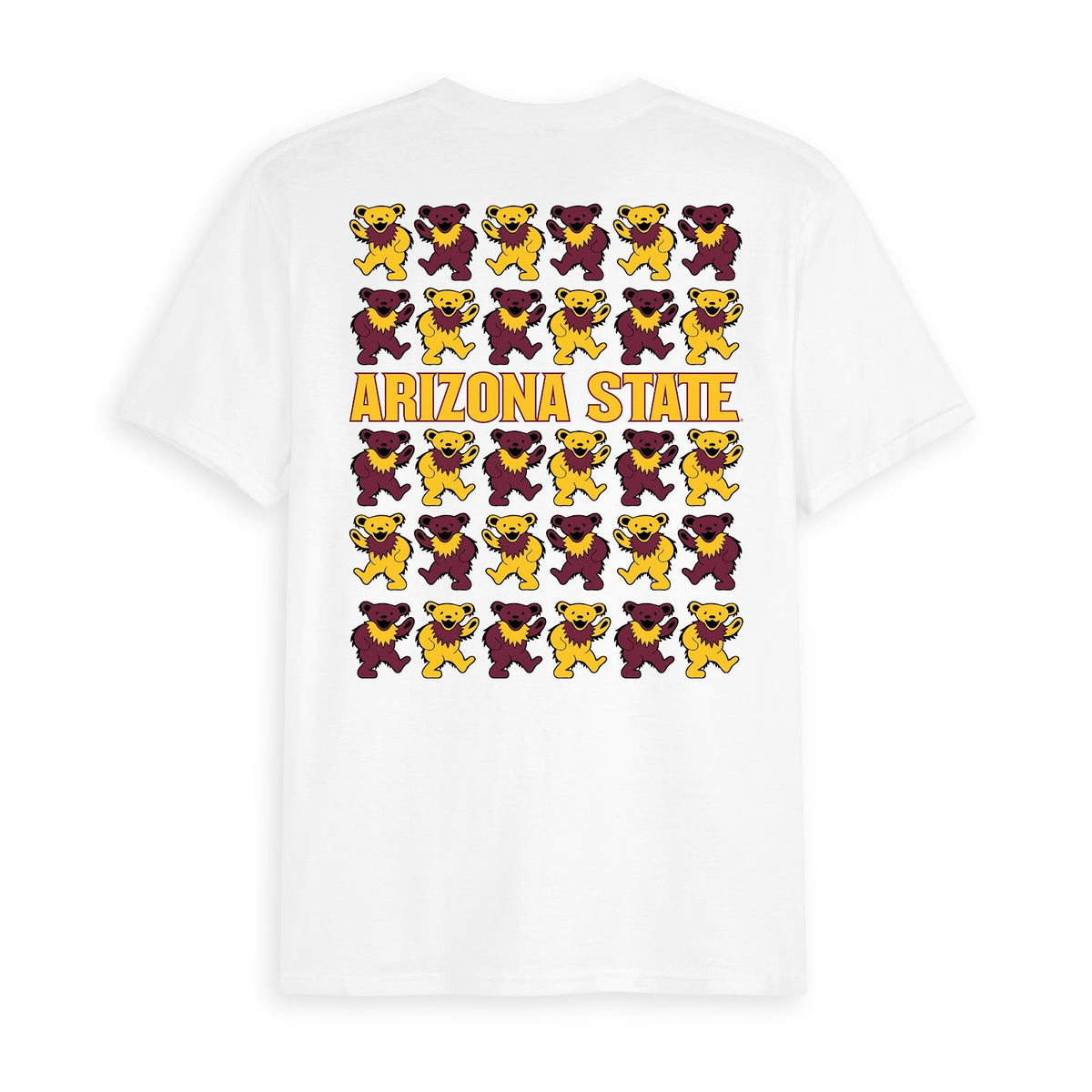 White Class Trip tee with Arizona State and dancing bears. Arizona State x Grateful Dead Stacked Bears Tee Class Trip | Higher Education
