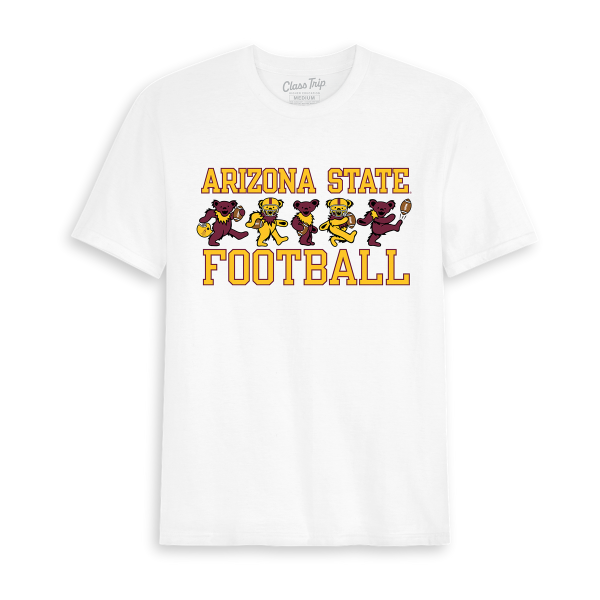 White Class Trip tee featuring Arizona State Football and Grateful Dead bears. Arizona State x Grateful Dead Football Bears Tee Class Trip | Higher Education