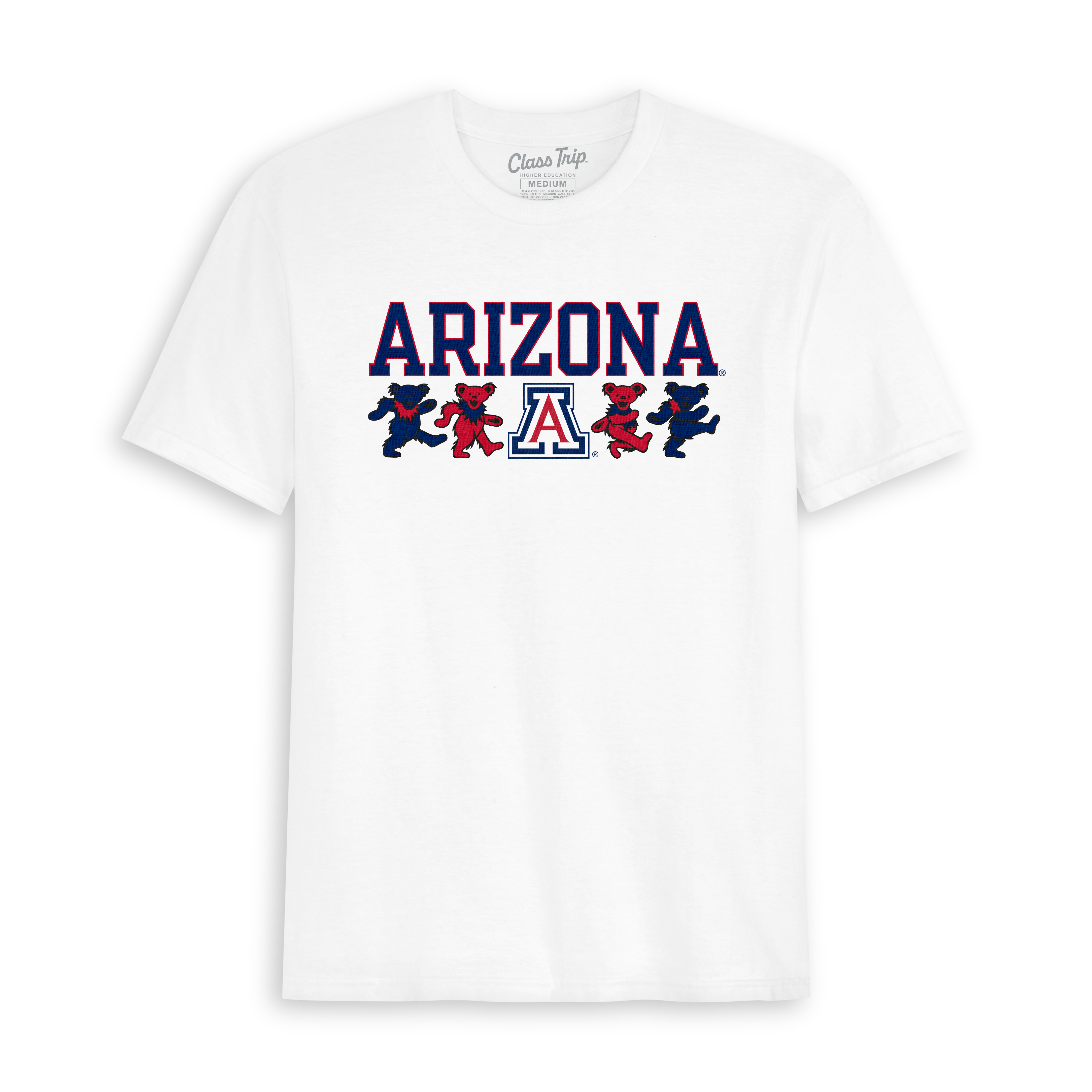 White Arizona mascot bears t-shirt with collegiate logo and Class Trip branding | Class Trip | Officially Licensed Collegiate Apparel