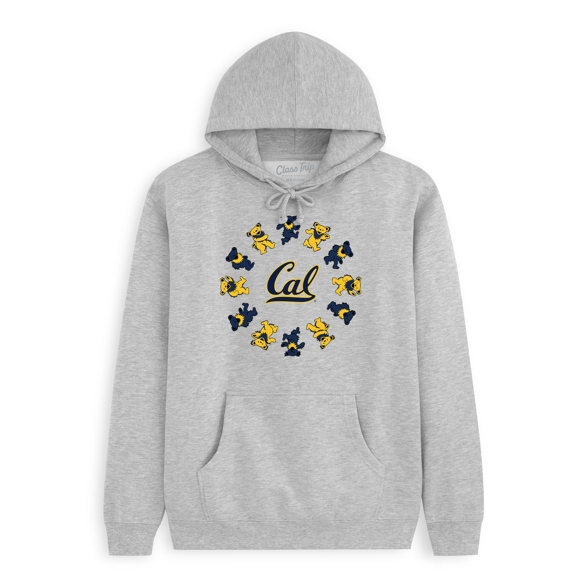 Front flat lay of the Heather Grey Cal Berkeley x Grateful Dead Circle Bears Hoodie. Class Trip | Higher Education