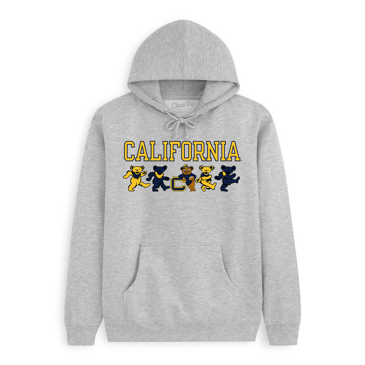 Front flat lay of the Heather Grey Cal Berkeley x Grateful Dead Mascot Bears Hoodie. Class Trip | Higher Education