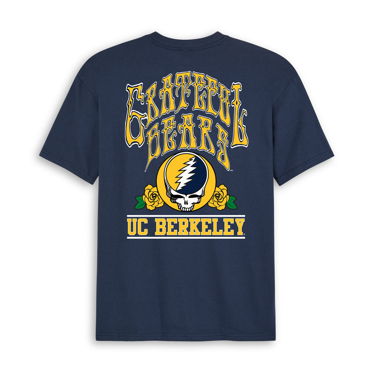 Back flat lay of the Navy Cal Berkeley x Grateful Dead Berkeley Steal Your Face Tee. Class Trip | Higher Education