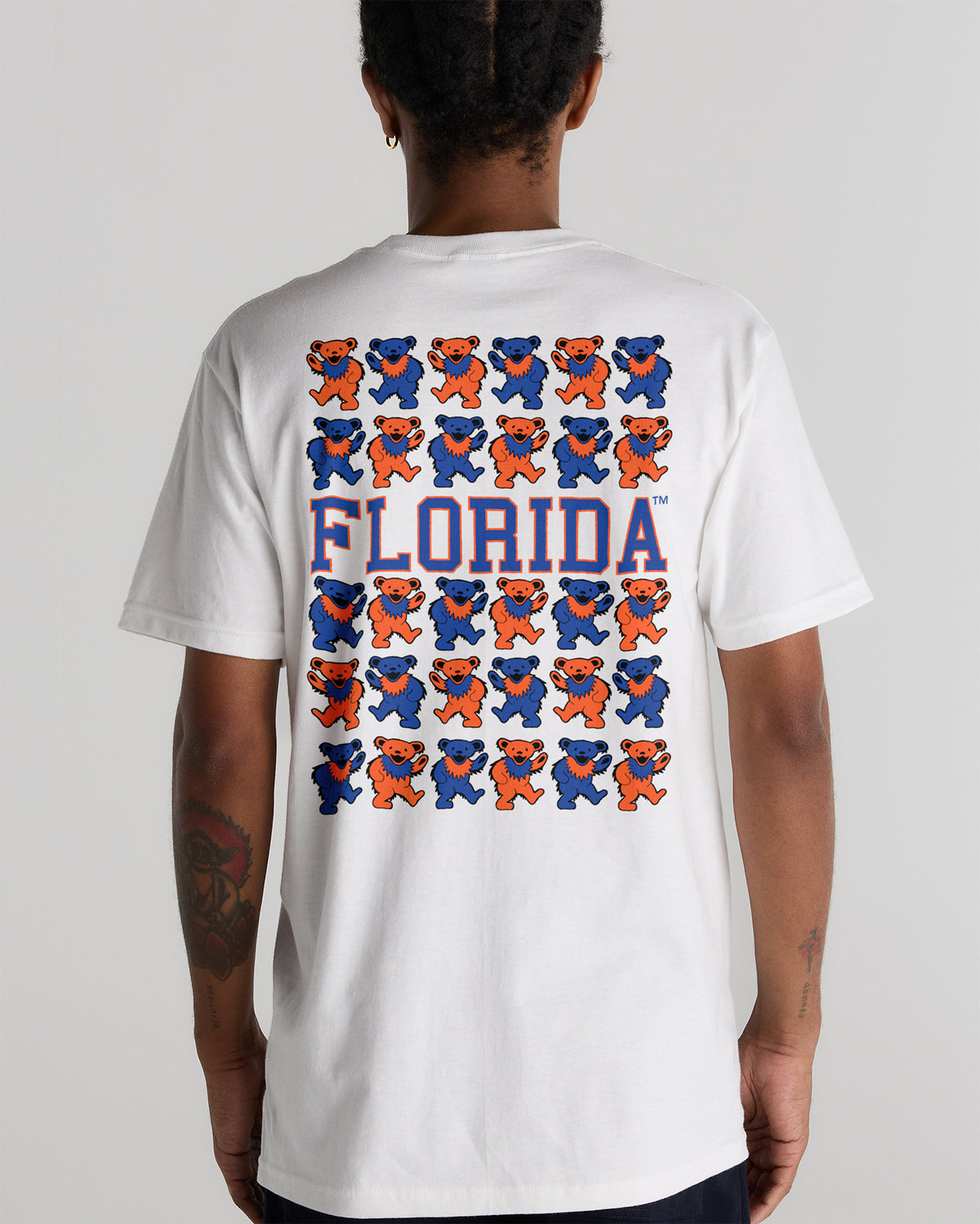Back view of a white Florida x Grateful Dead Stacked Bears Tee by Class Trip | Higher Education