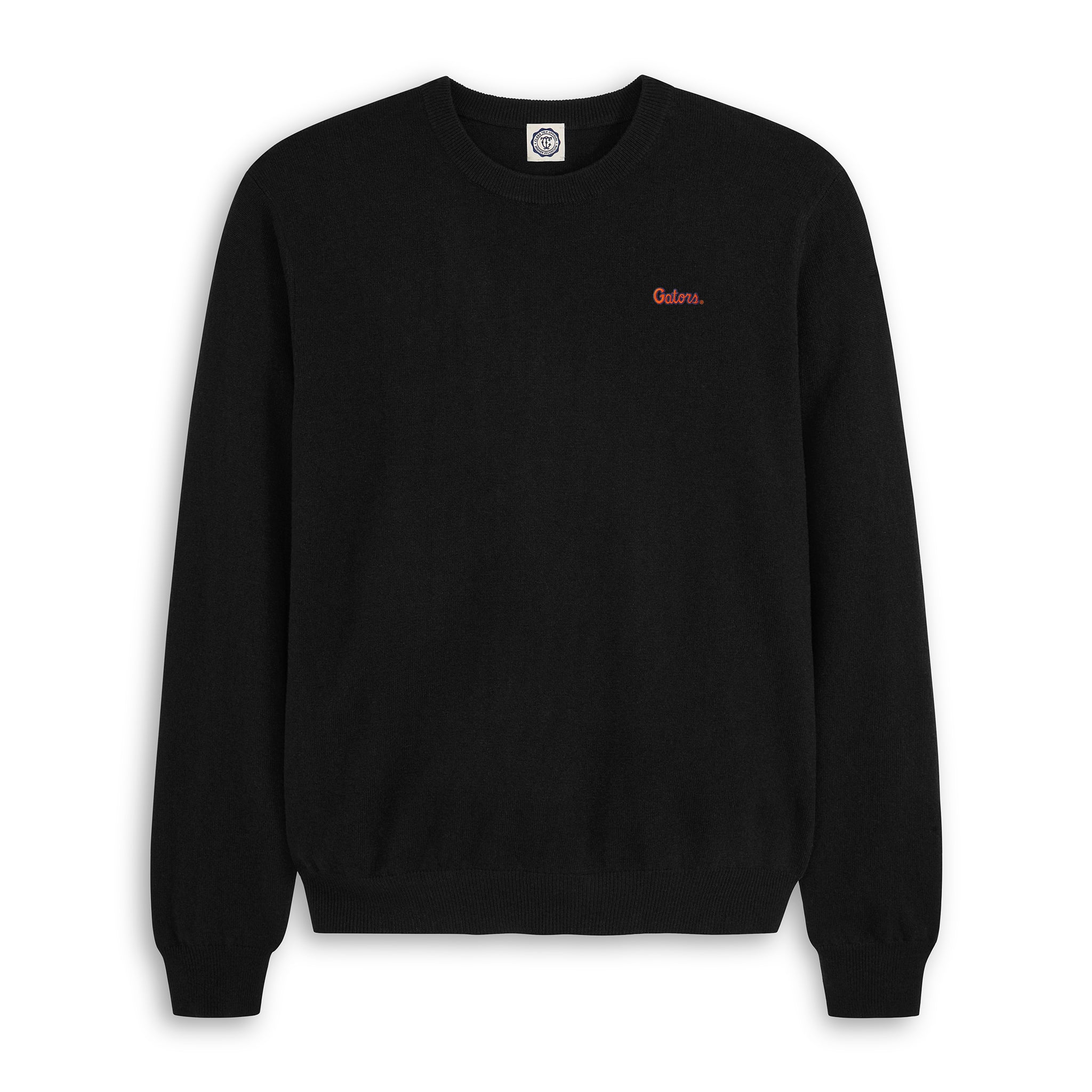 Men's black merino wool crewneck sweater with small red Gators logo on chest | Class Trip | Officially Licensed Collegiate Apparel