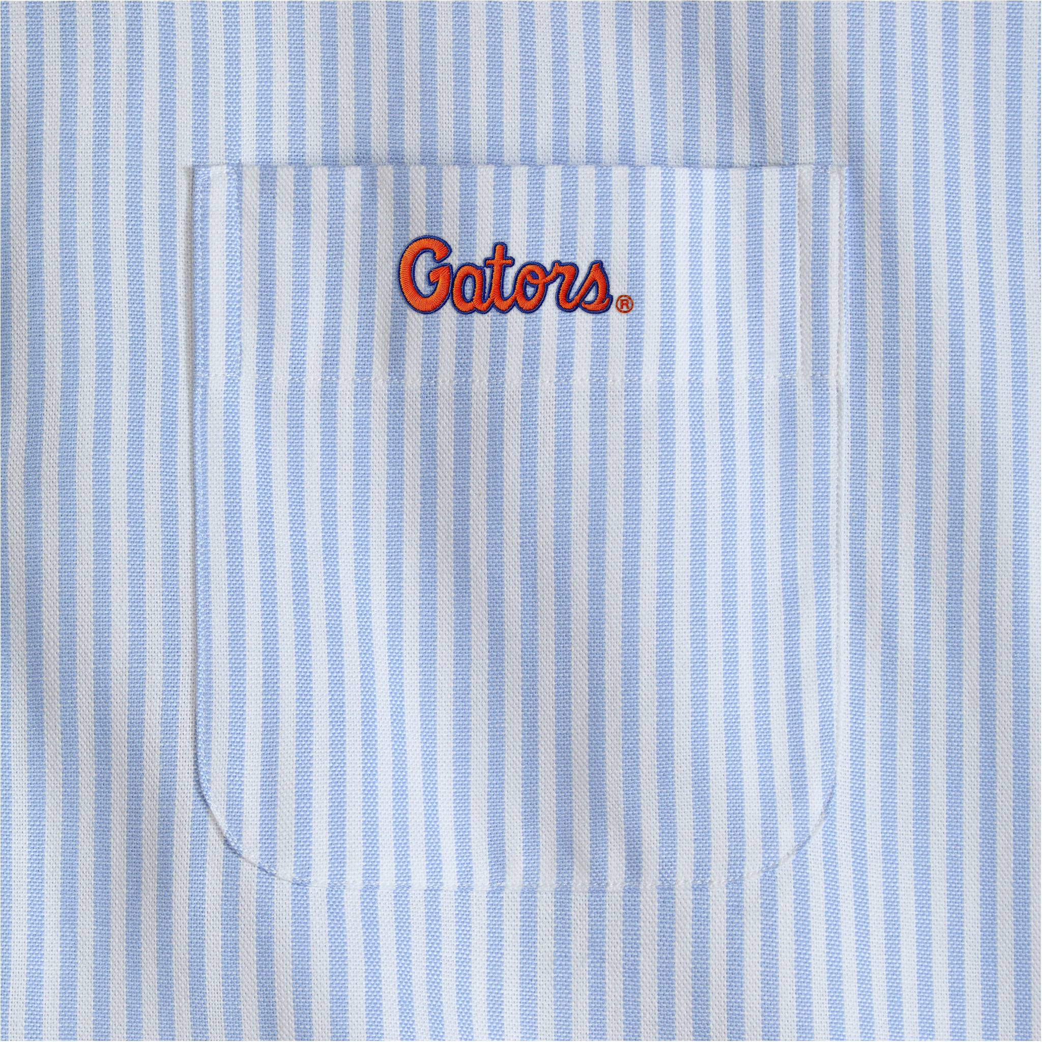Blue and white striped women's shirt pocket with Gators embroidery, Class Trip | Officially Licensed Collegiate Apparel