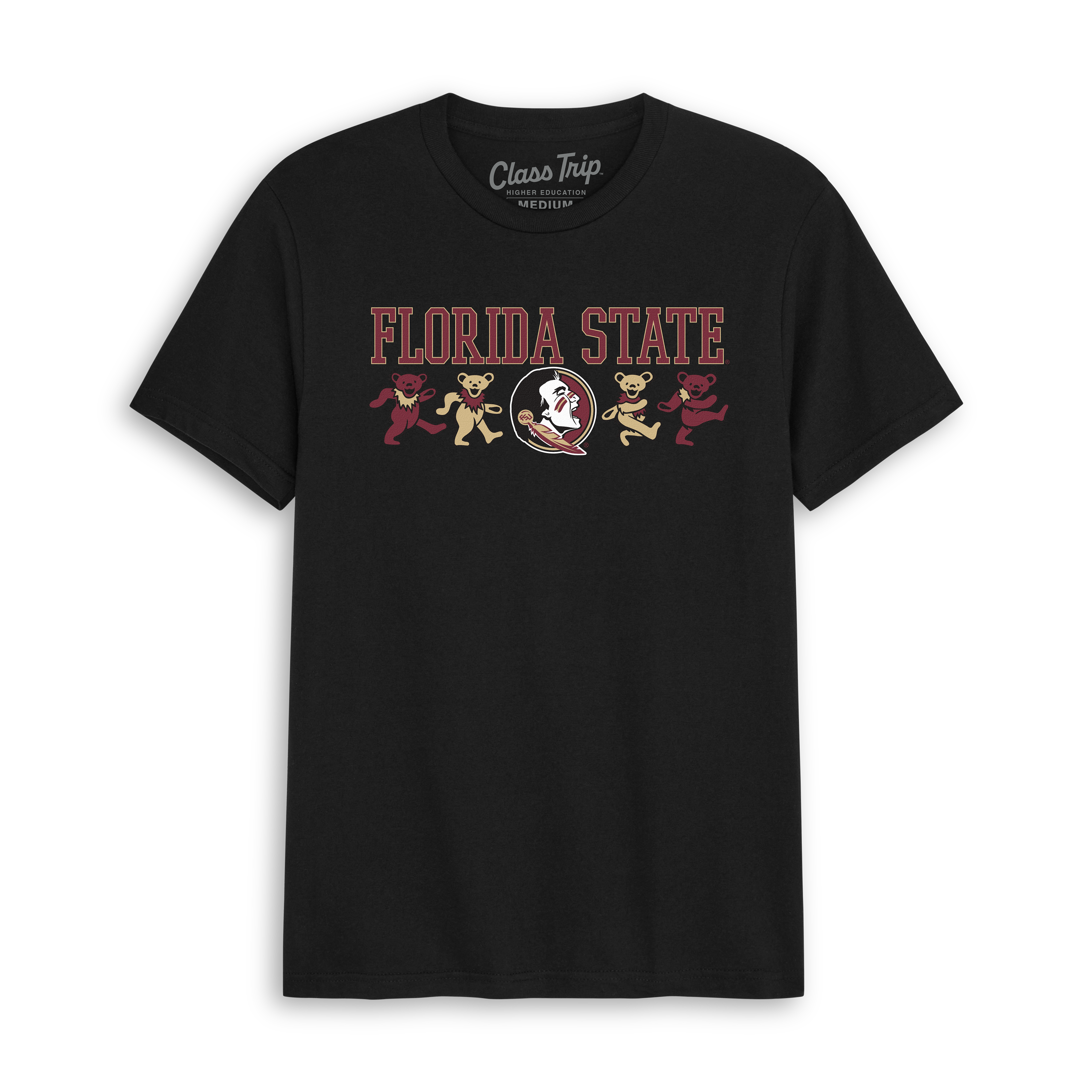 Black Florida State t-shirt with mascot bears and school logo, collegiate tee. Class Trip | Officially Licensed Collegiate Apparel