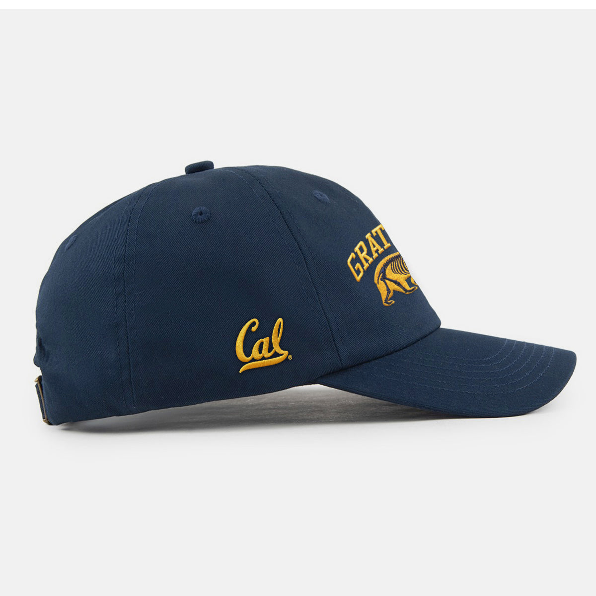 Right side view of the Navy Cal Berkeley x Grateful Dead Skeleton Bear Dad Hat. Class Trip | Higher Education