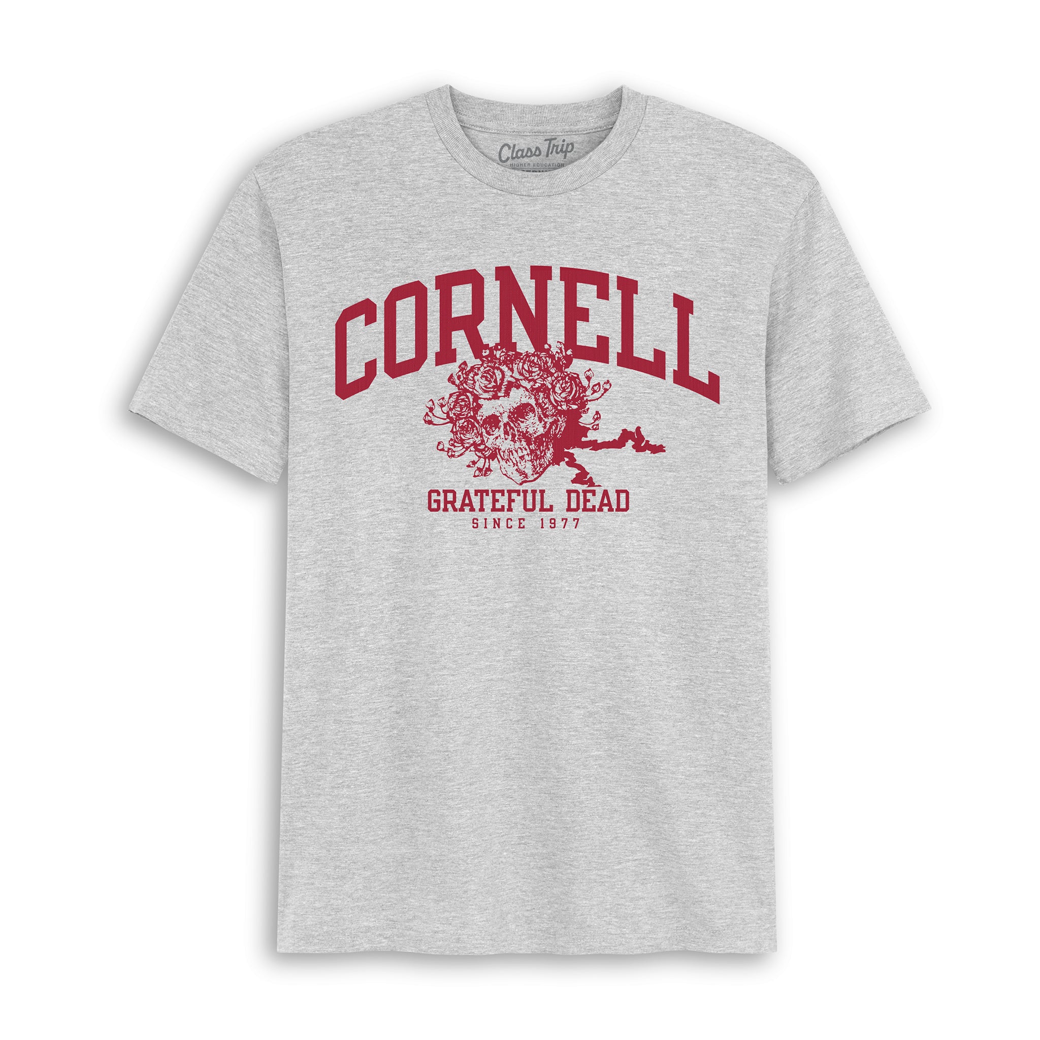Cornell Grateful Dead vintage tee with skull and roses graphic, officially licensed collegiate apparel | Class Trip | Officially Licensed Collegiate Apparel