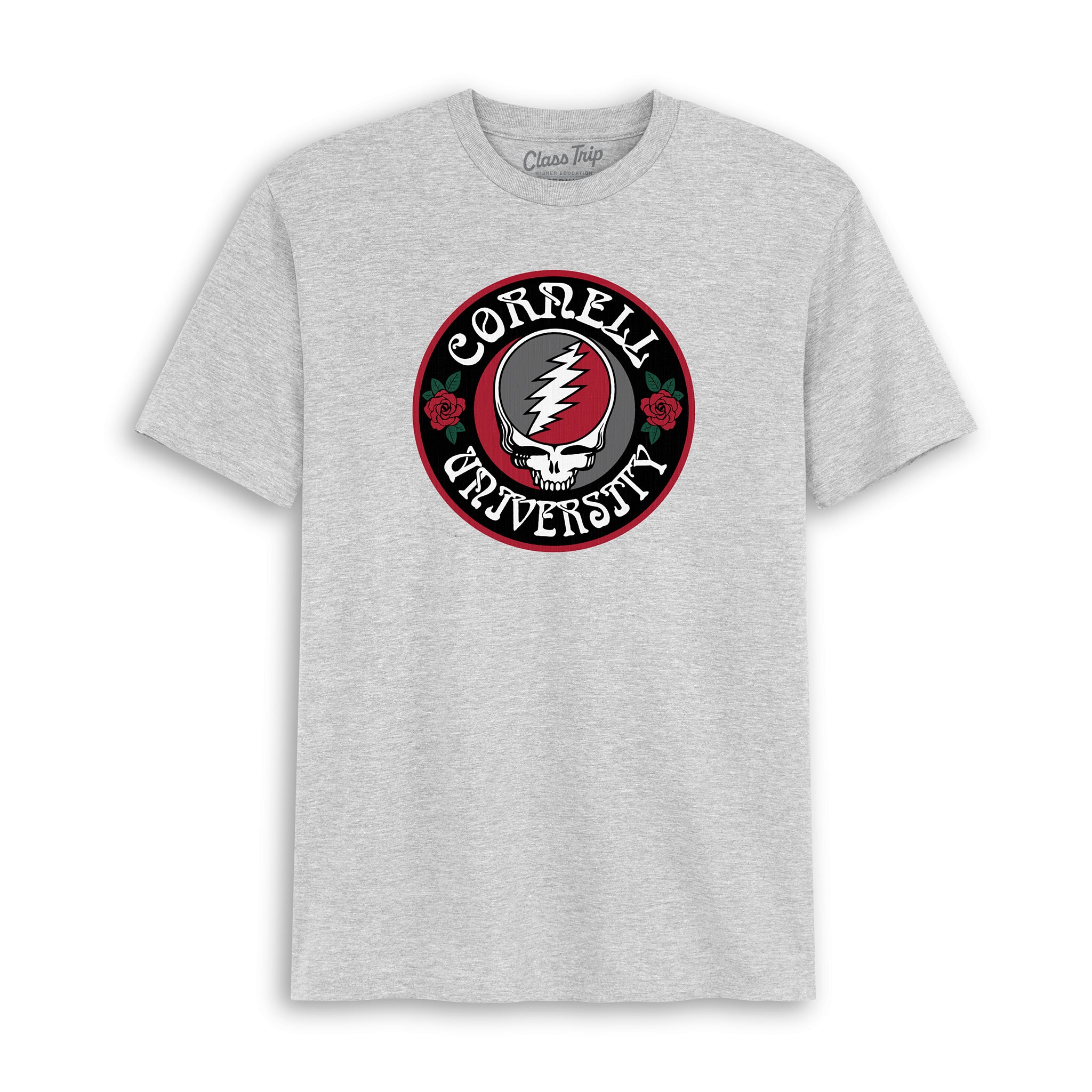 Cornell University Grateful Dead Steal Your Face tee with roses, officially licensed collegiate apparel. Class Trip | Officially Licensed Collegiate Apparel