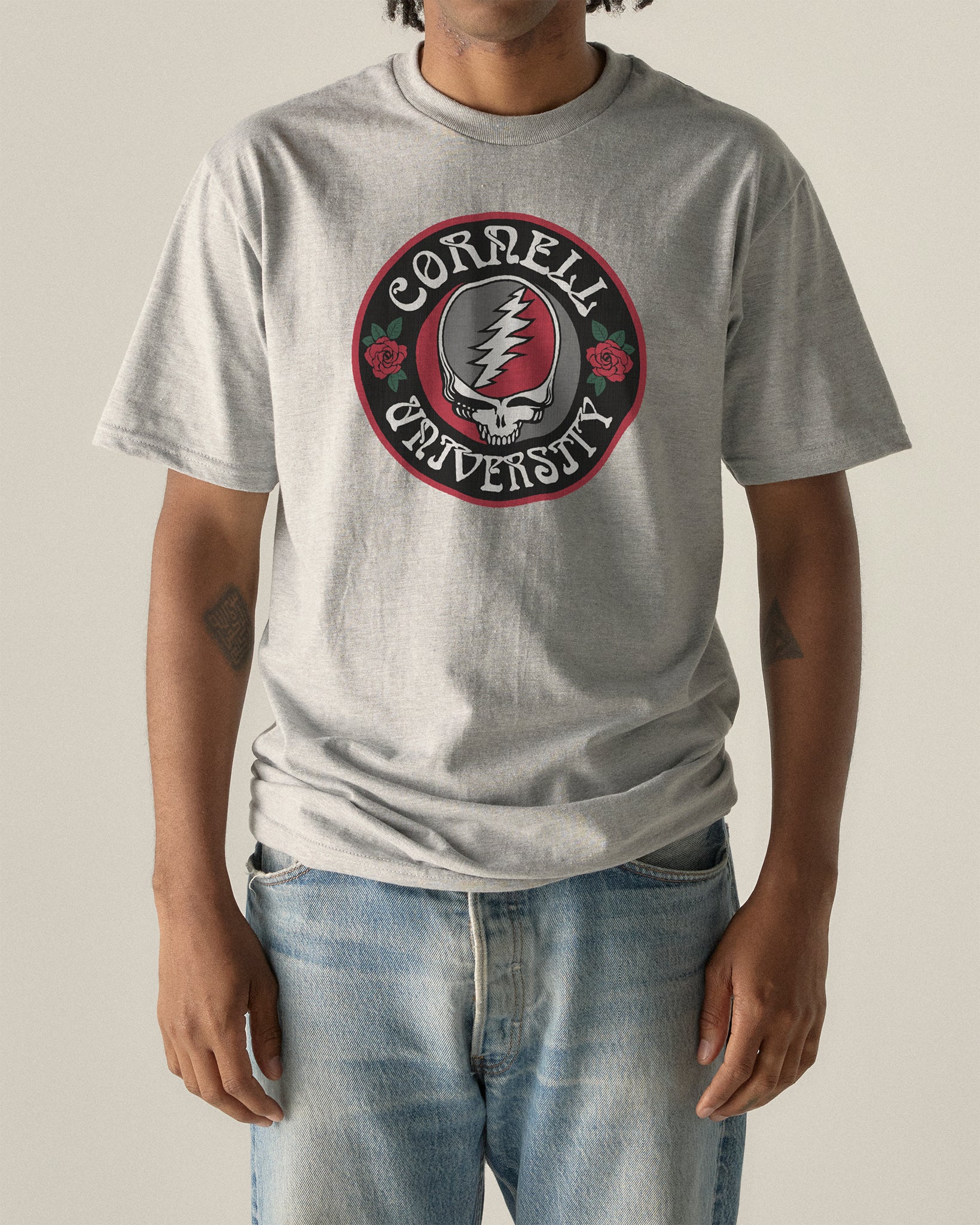 Cornell University Grateful Dead skull and roses graphic tee, vintage style college apparel. Class Trip | Officially Licensed Collegiate Apparel