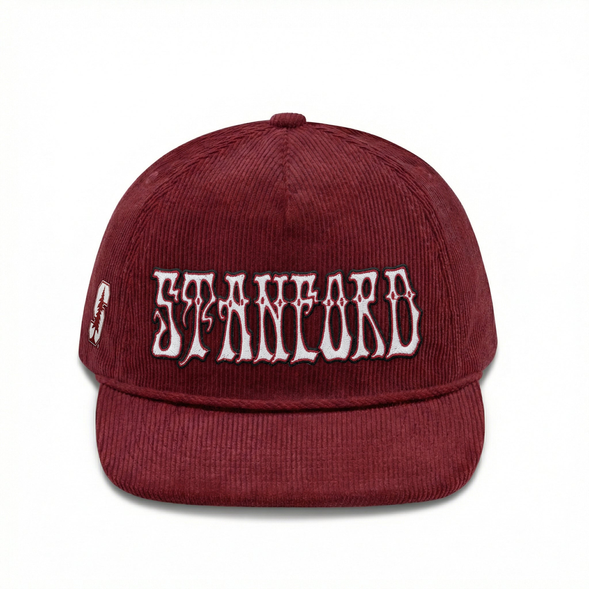Maroon corduroy Stanford cap with vintage embroidered logo, officially licensed collegiate apparel | Class Trip | Officially Licensed Collegiate Apparel
