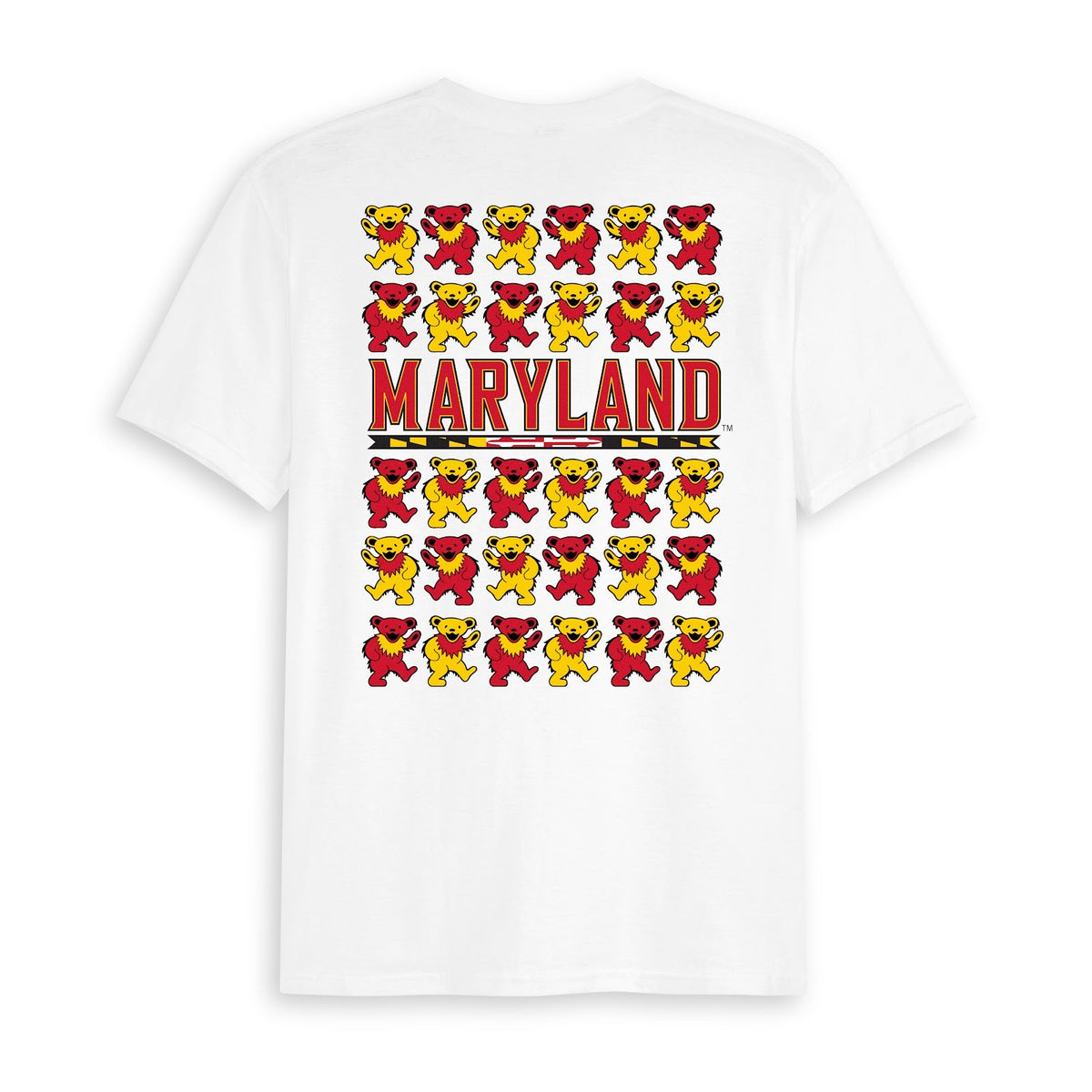 Back flat lay of the White Maryland x Grateful Dead Stacked Bears Tee. Class Trip | Higher Education