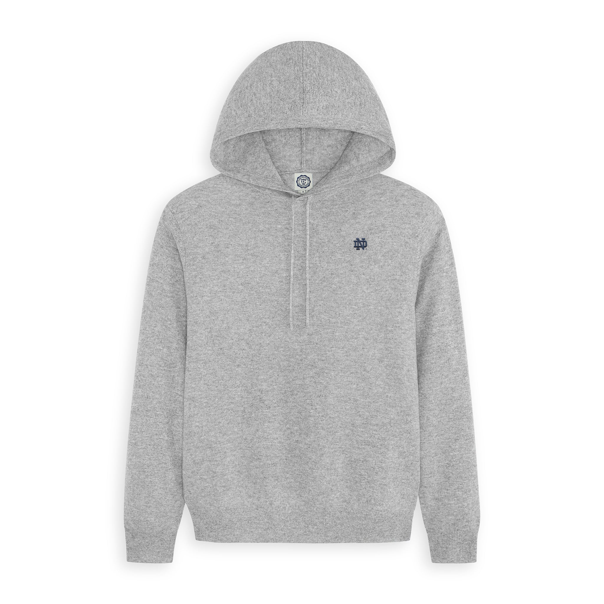 Gray Notre Dame hoodie with embroidered logo, soft knit fabric, half-zip front. Class Trip | Officially Licensed Collegiate Apparel
