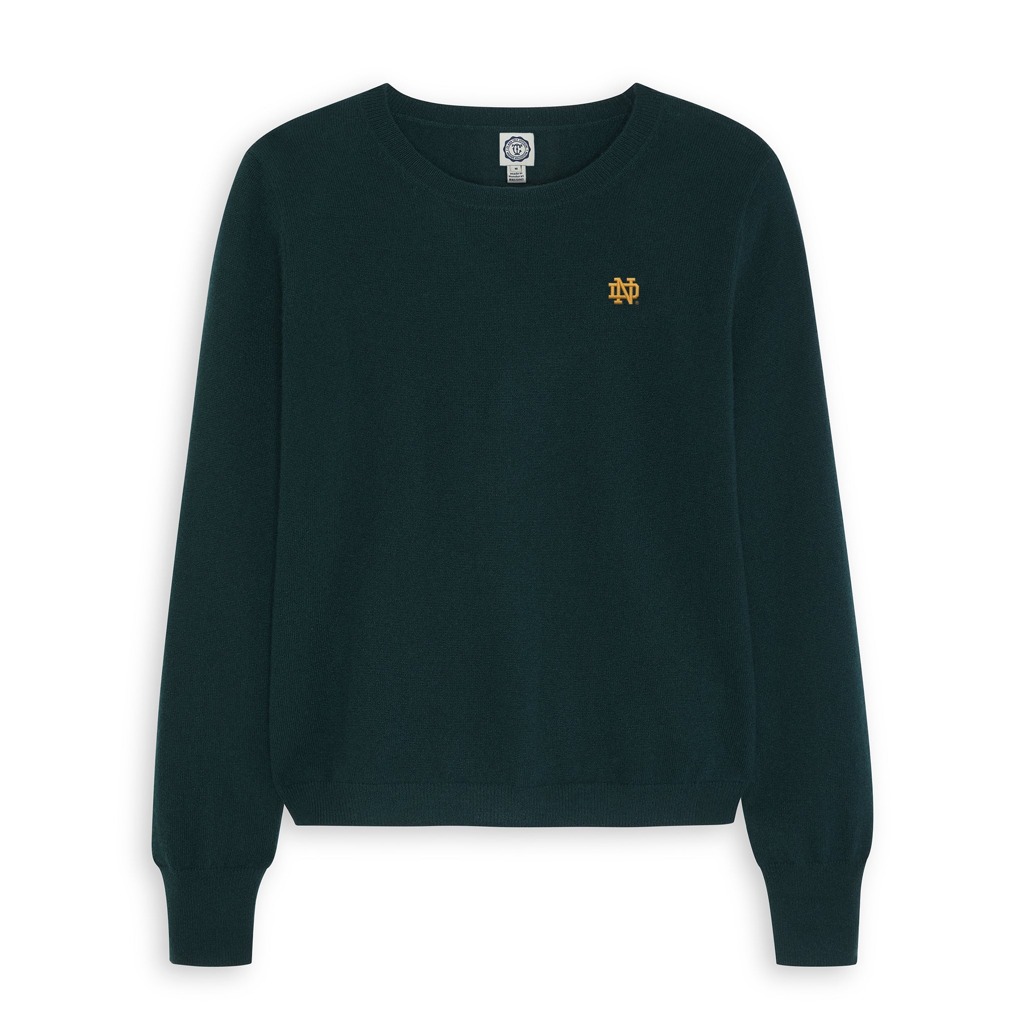 Dark green Notre Dame crewneck sweater with gold ND logo, Class Trip | Officially Licensed Collegiate Apparel