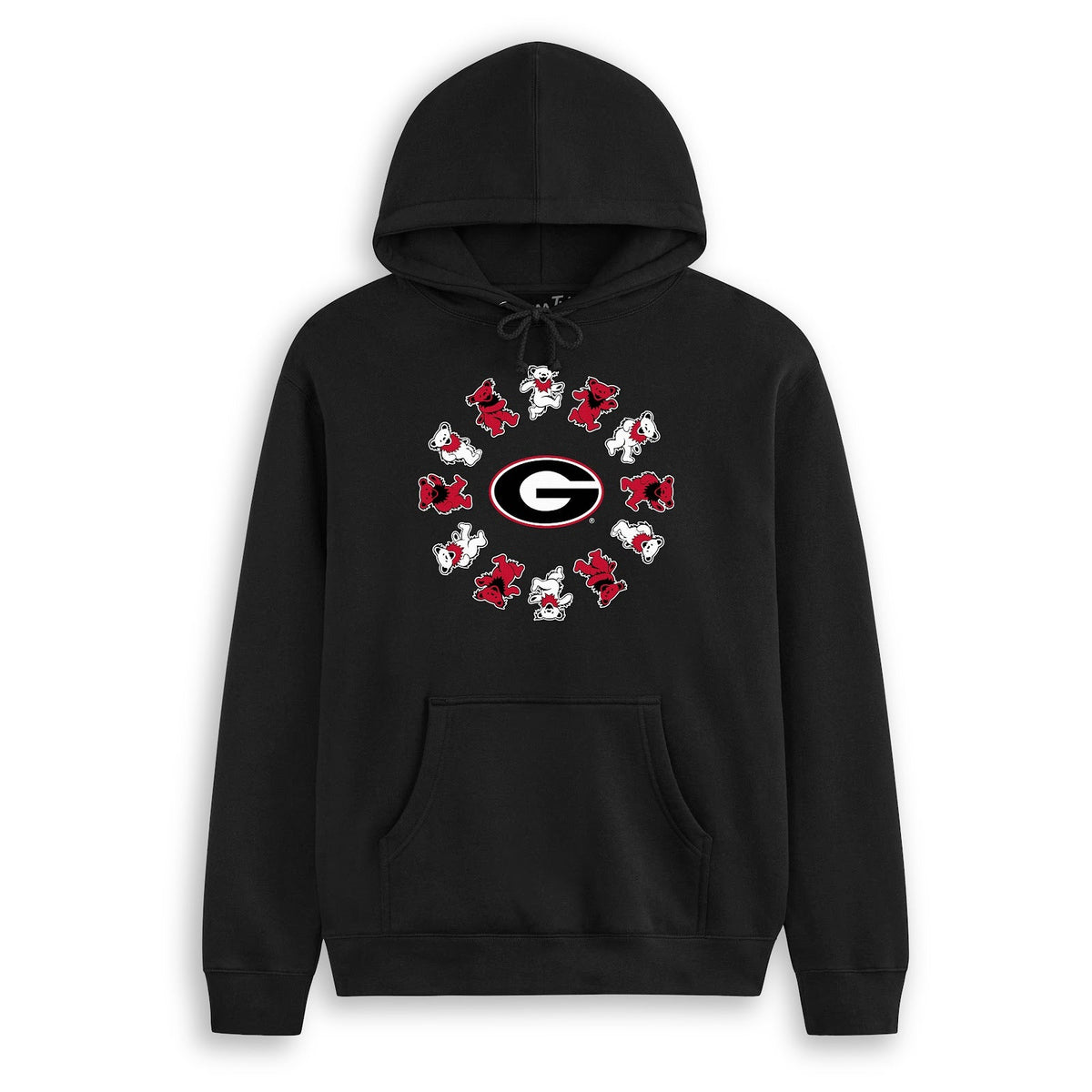 Black hoodie with Georgia Bulldogs logo surrounded by dancing bears. Georgia x Grateful Dead Circle Bears Hoodie Class Trip | Higher Education