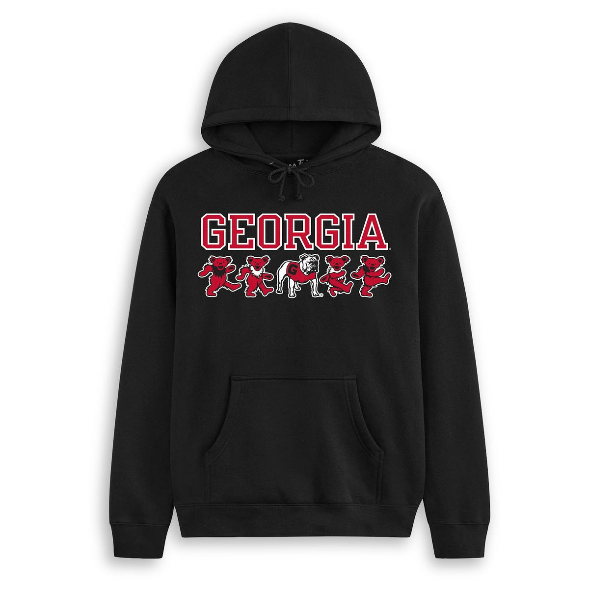 Black Class Trip hoodie with red Georgia text and mascot bears. Georgia x Grateful Dead Mascot Bears Hoodie Class Trip | Higher Education