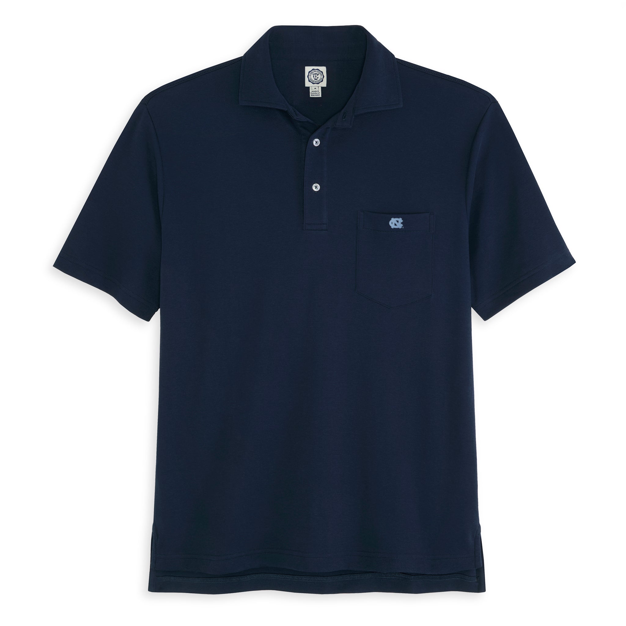 Navy blue UNC polo shirt with chest pocket and embroidered logo, Class Trip | Officially Licensed Collegiate Apparel