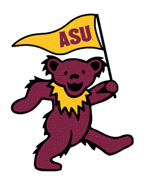 Arizona State University pitchfork logo in maroon and gold on white background. Class Trip | Officially Licensed Collegiate Apparel