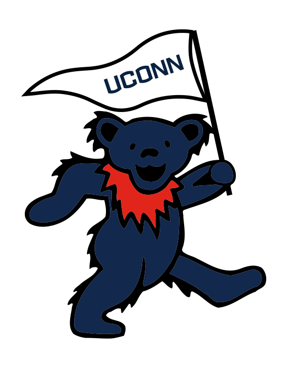 UConn mascot bear holding flag, collegiate apparel illustration. Class Trip | Officially Licensed Collegiate Apparel