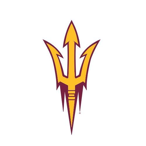 Arizona State University trident logo in gold and maroon on white background. Class Trip | Officially Licensed Collegiate Apparel
