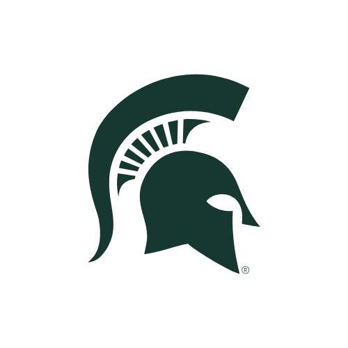 Green Spartan helmet logo on white background, Michigan State collegiate apparel. Class Trip | Officially Licensed Collegiate Apparel