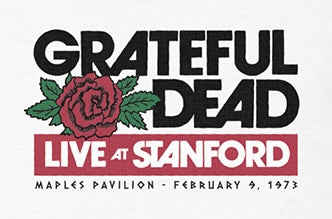 Grateful Dead Live at Stanford graphic with red rose and concert details. Class Trip | Officially Licensed Collegiate Apparel