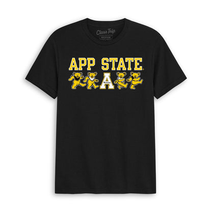 Front flat lay of the Black Appalachian State x Grateful Dead Mascot Bears Tee. Class Trip | Higher Education