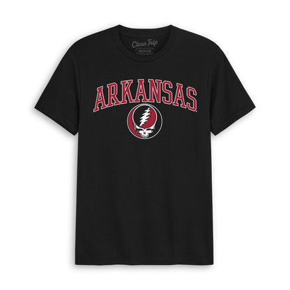 Front flat lay of the Black Arkansas x Grateful Dead Arch SYF Tee. Class Trip | Higher Education