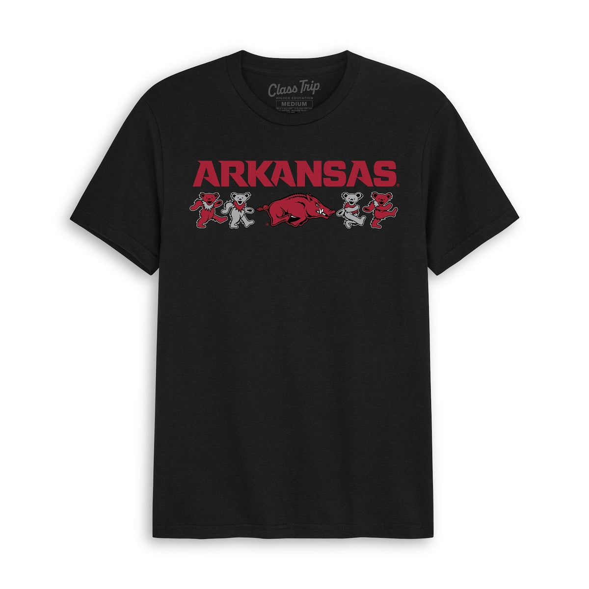 Front flat lay of the Black Arkansas x Grateful Dead Mascot Bears Tee. Class Trip | Higher Education