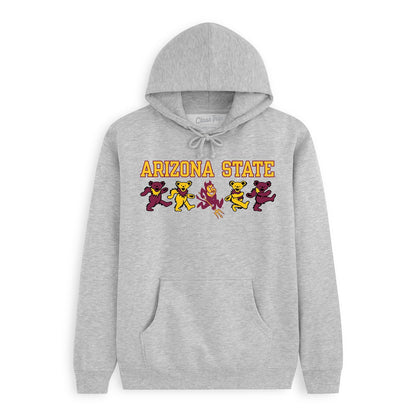 Grey Class Trip hoodie featuring Arizona State and dancing bears. Arizona State x Grateful Dead Mascot Bears Hoodie Class Trip | Higher Education