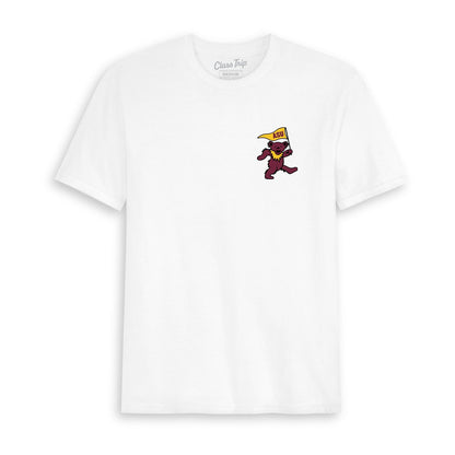 White Class Trip t-shirt featuring a dancing bear with an ASU hat. Arizona State x Grateful Dead Circle Bears Tee Class Trip | Higher Education