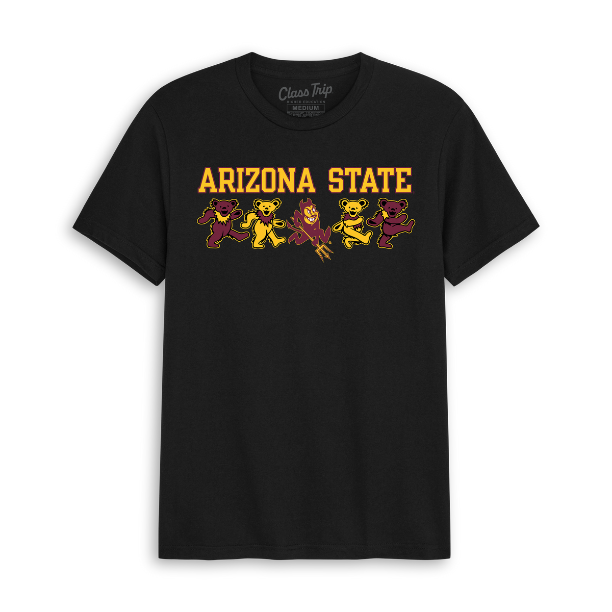 Black Class Trip t-shirt featuring Arizona State text and dancing bears. Arizona State x Grateful Dead Mascot Bears Tee Class Trip | Higher Education