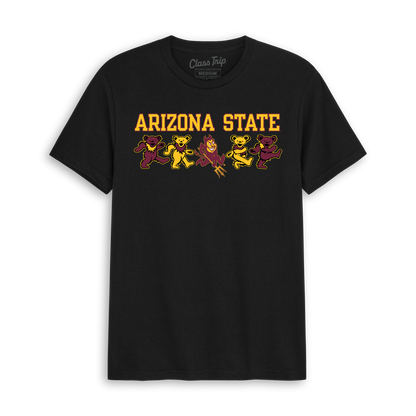 Black Class Trip t-shirt featuring Arizona State text and dancing bears. Arizona State x Grateful Dead Mascot Bears Tee Class Trip | Higher Education