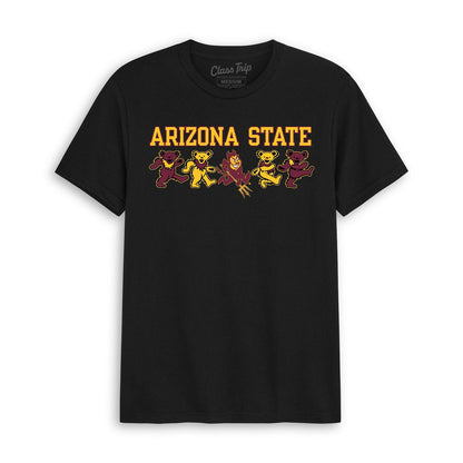 Black Class Trip t-shirt featuring Arizona State text and dancing bears. Arizona State x Grateful Dead Mascot Bears Tee Class Trip | Higher Education