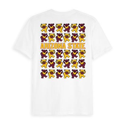 White Class Trip tee with Arizona State and dancing bears. Arizona State x Grateful Dead Stacked Bears Tee Class Trip | Higher Education