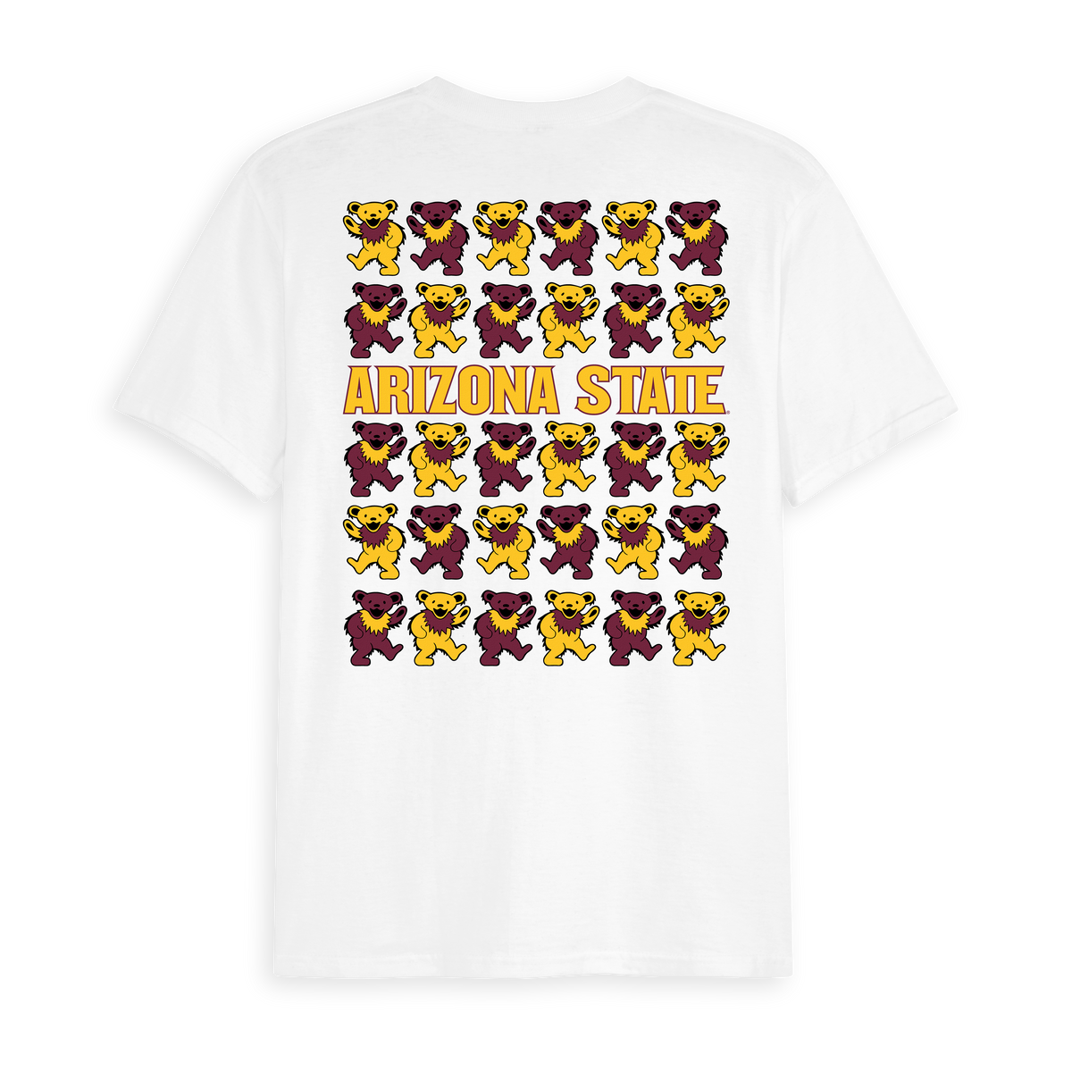 White Class Trip tee with Arizona State and dancing bears. Arizona State x Grateful Dead Stacked Bears Tee Class Trip | Higher Education