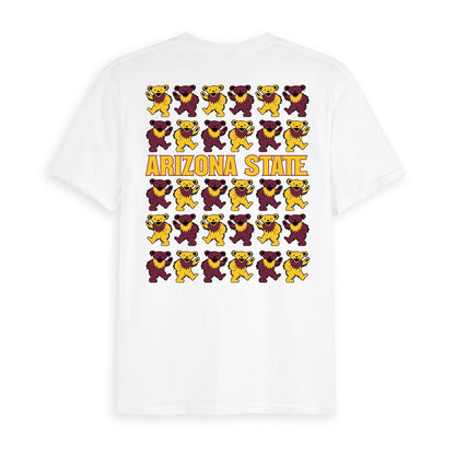 White Class Trip tee with Arizona State and dancing bears. Arizona State x Grateful Dead Stacked Bears Tee Class Trip | Higher Education