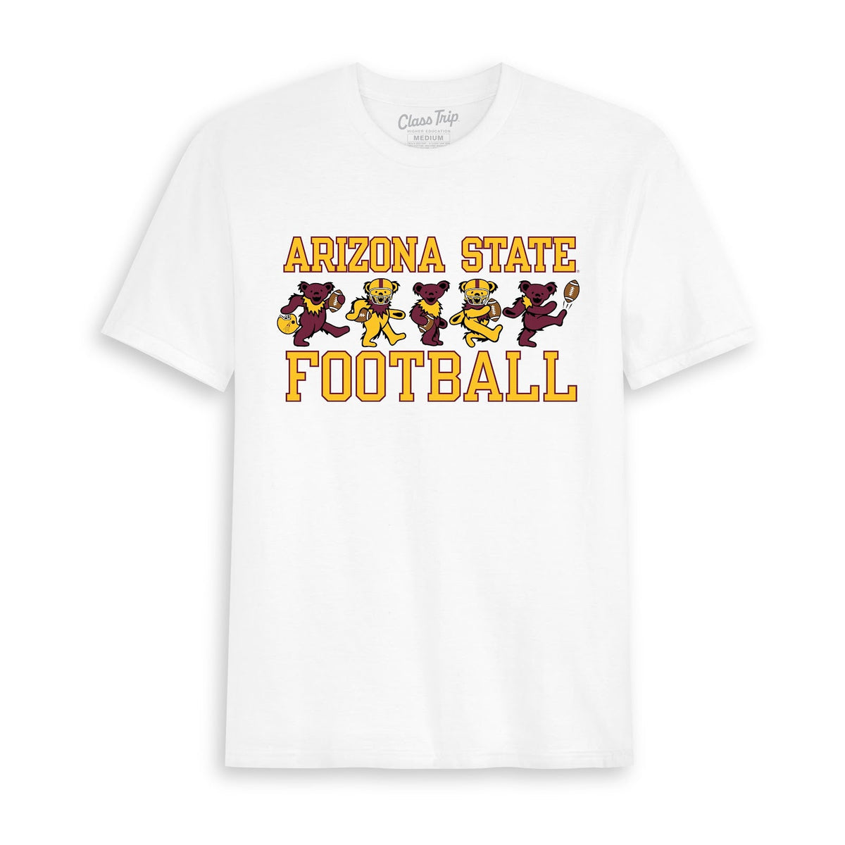 White Class Trip tee featuring Arizona State Football and Grateful Dead bears. Arizona State x Grateful Dead Football Bears Tee Class Trip | Higher Education