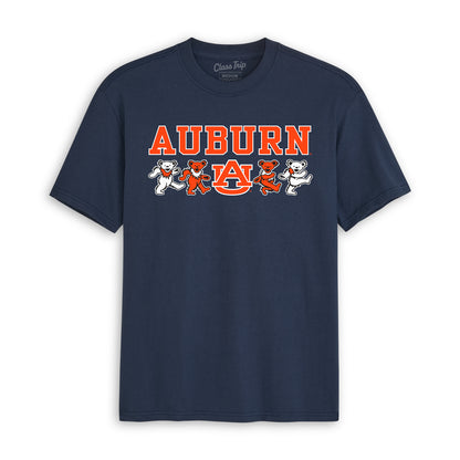 Navy blue Class Trip tee featuring Auburn and Grateful Dead dancing bears. Auburn x Grateful Dead Mascot Bears Tee Class Trip | Higher Education