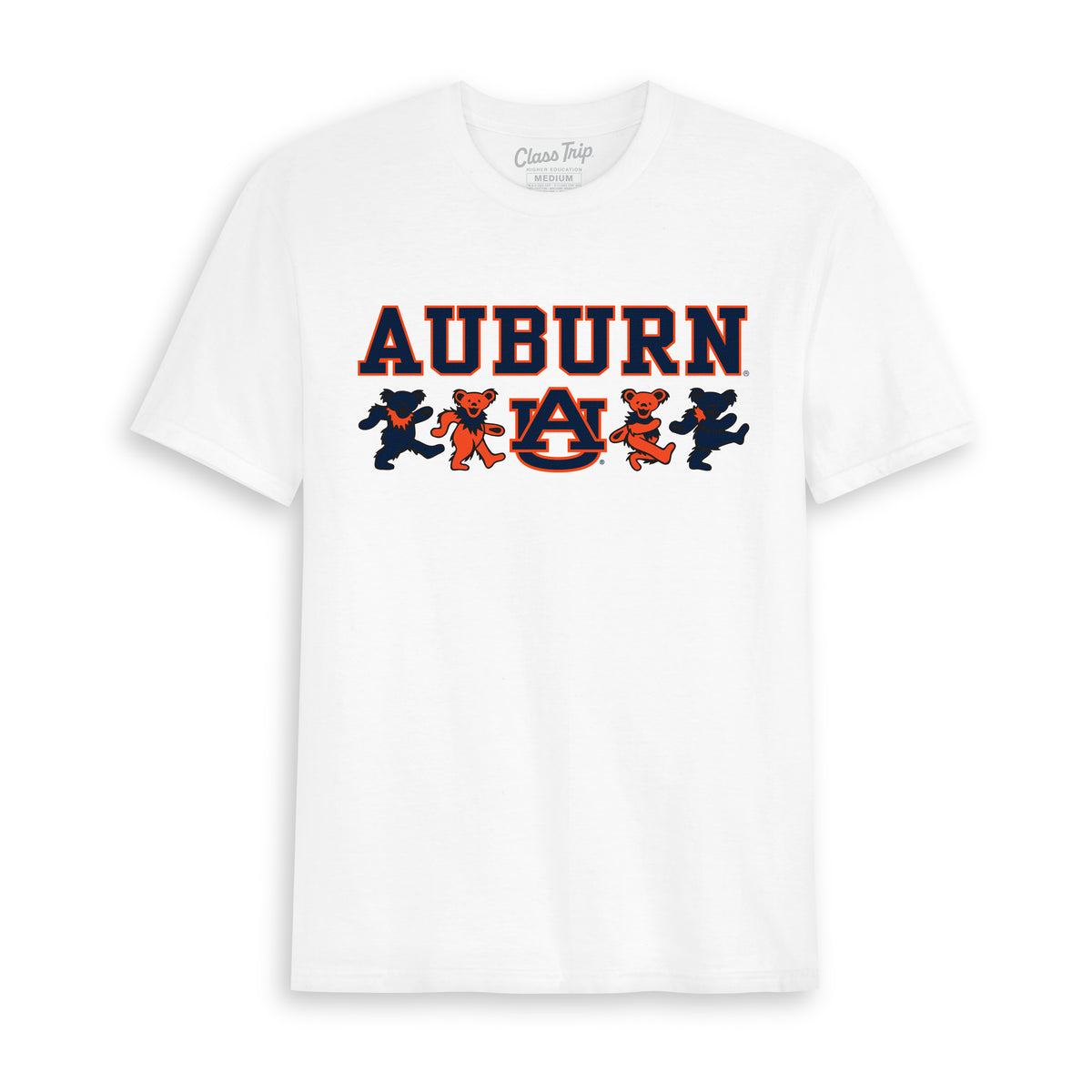 White Class Trip t-shirt with Auburn and dancing bears. Auburn x Grateful Dead Mascot Bears Tee Class Trip | Higher Education