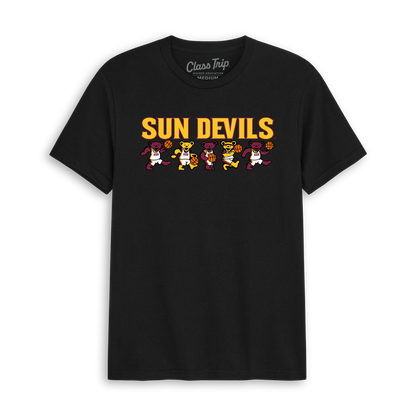 Black t-shirt with 'Sun Devils' text and cartoon basketball bears. Class Trip | Officially Licensed Collegiate Apparel