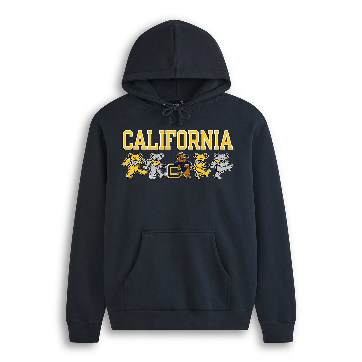 Front flat lay of the Navy Cal Berkeley x Grateful Dead Mascot Bears Hoodie. Class Trip | Higher Education