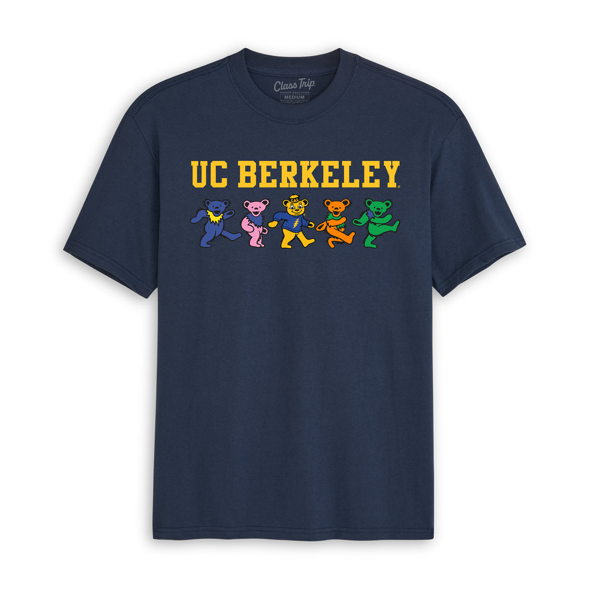 Front flat lay of the Navy Cal Berkeley x Grateful Dead Berkeley Bears Tee. Class Trip | Higher Education
