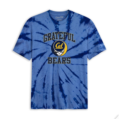 Front flat lay of the Navy Tie Dye Cal Berkeley x Grateful Dead Steal Your Face Tie Dye Tee. Class Trip | Higher Education