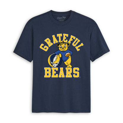 Front flat lay of the Navy Cal Berkeley x Grateful Dead Grateful Bears Tee. Class Trip | Higher Education