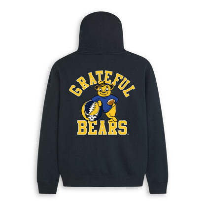 Back flat lay of the Navy Cal Berkeley x Grateful Dead Grateful Bears Hoodie. Class Trip | Higher Education