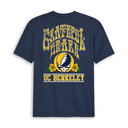 Back flat lay of the Navy Cal Berkeley x Grateful Dead Berkeley Steal Your Face Tee. Class Trip | Higher Education