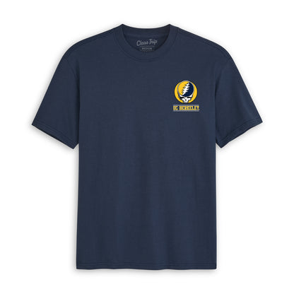 Front flat lay of the Navy Cal Berkeley x Grateful Dead Berkeley Steal Your Face Tee. Class Trip | Higher Education