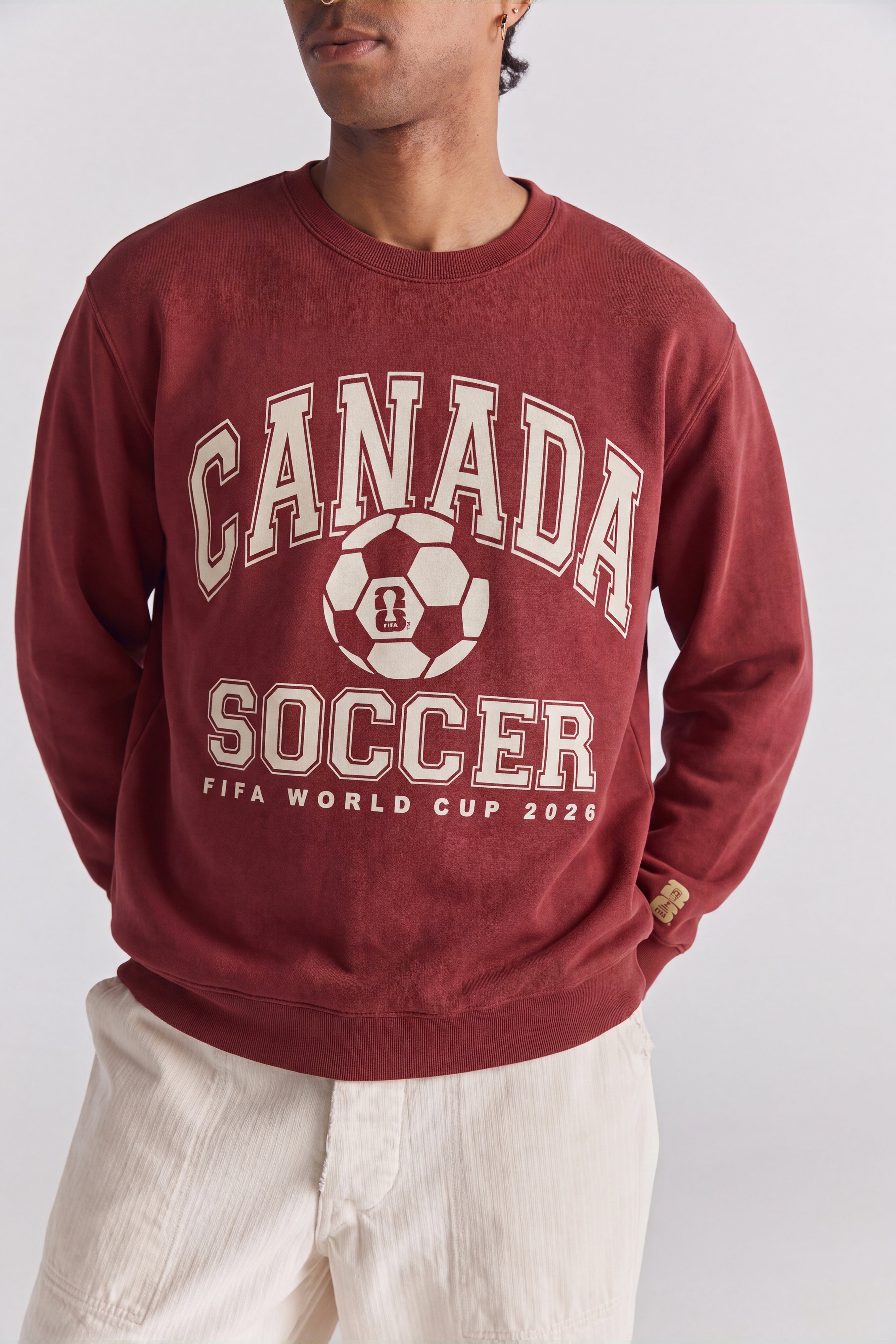 Canada Soccer FIFA World Cup 2026 crewneck sweatshirt in maroon with vintage graphic. Class Trip | Higher Education